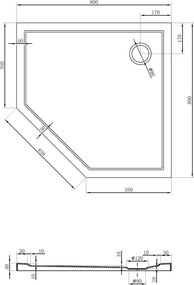Mexen Flow brodzik pięciokątny slim 80 x 80 cm, biały połysk - 46P108080