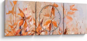 Obraz - Malowane kwiaty (z zegarem) (90x30 cm)