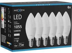 Mexen Nova 6x żarówka LED E14, C37, 10W, Neutralna - 4000K, 1055 lm - L102-E14-1040-01x06