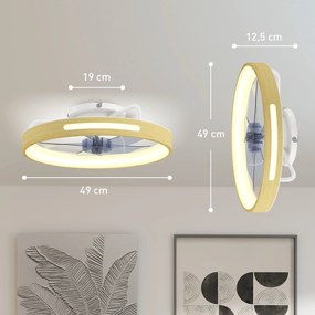 HOMCOM Wentylator Sufitowy z Oświetleniem i Pilotem, 49 cm LED z 3 Barwami Światła, Naturalne Wykończenie w Stylu Drewna | Aosom PL