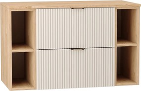 Kaszmirowy Zestaw Łazienkowy 100cm Szafka Blat Orzech Regały Orzech Ryflowane Fronty