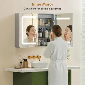 HOMCOM Szafka łazienkowa z lustrem LED, 60 x 80 cm, z funkcją odparowywania, regulowane oświetlenie w 3 kolorach | Aosom PL