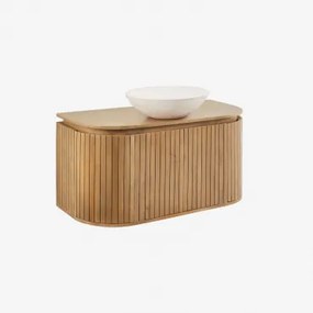 Zestaw Wiszących Mebli Łazienkowych Z Drewna Mango Analis Naturalna & Cement Okrągły Biały Ø40 Cm Zavion & Bezlusterkowiec & Bez Kranu - Sklum