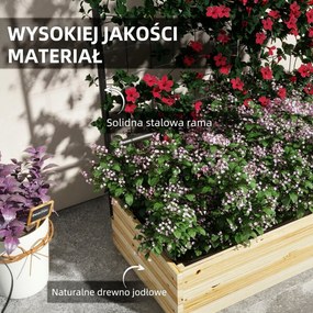 Outsunny Łóżko Ogrodowe Wysokie z Podporą Drewniana Skrzynia na Kwiaty Grządka Ziołowa Donica Naturalne Drewno 80x38x145cm | Aosom PL