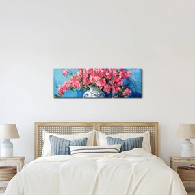 Obraz - Wazon z różowymi kwiatami (z zegarem) (90x30 cm)