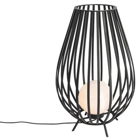 Designerska lampa podłogowa czarna z opalizującym szkłem 70 cm IP44 - AngelaDesignerski Oswietlenie wewnetrzne