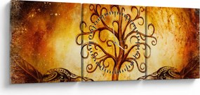 Naturalny abstrakcyjny obraz drzewa (z zegarem) (90x30 cm)