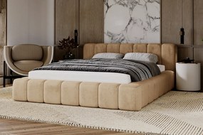 Emporius Bolonia łóżko 180 x 200 cm - pojemnik i stelaż,gruba pianka - łóżko tapicerowane 180x200 w nowoczesnym stylu - tkanina aksamitna, beżowy (Amor Velvet 4302)