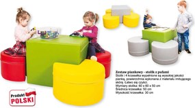 Zestaw piankowy do przedszkola - stolik z pufami SitFun, szary/żółty