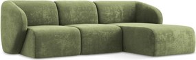 Zielony narożnik z tkaniny szenilowej (prawostronny/z szezlongiem) Lani – Makamii