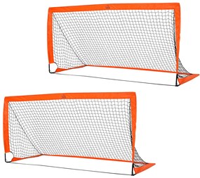 HOMCOM Zestaw Bram Piłkarskich, lekki, łatwy montaż, torba transportowa, rury stalowe, 183x90x90 cm, Pomarańczowy