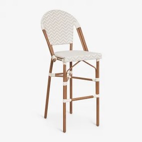 Wysoki, Sztaplowany Stołek Z Oparciem Z Aluminium I Syntetycznego Rattanu Brielle Bistro ↑75 Cm & Nude Beżowy - Gardenia Biel - Sklum
