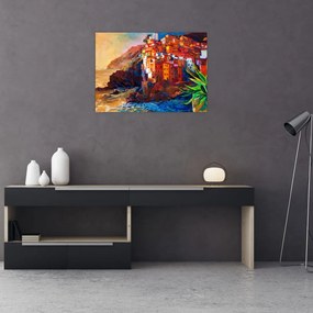 Obraz - Wieś na wybrzeżu Cinque Terre, Włoska Riviera, nowoczesny impresionism (70x50 cm)