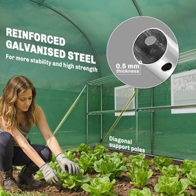 Outsunny Szklarnia ok. 2,7 x 2 x 2 m tunel foliowy z półkami, rolowane drzwi na zamek błyskawiczny, 6 okien siatkowych, wsporniki | Aosom PL