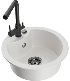 Mexen Diego zlewozmywak granitowy 1-komorowy z baterią kuchenną Duero, biały - 6512-20-671600-70