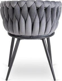 Krzesło Tapicerowane Plecione do Salonu ELENA Szare Welurowe Nowoczesne Loft