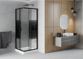Mexen Rio kabina prysznicowa kwadratowa 80 x 80 cm, czarne pasy, czarna + brodzik Rio, biały - 860-080-080-70-20-4510