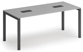 Stół konferencyjny PRIMO SQUARE, 180x80 cm, szary + 2x port blatowy TYP VI, czarny