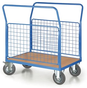 Wózek platformowy - 2 burty z siatki, 1200 x 800 mm, nośność 300 kg, koła 160 mm z szarą gumą