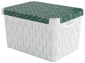 Biały/zielony plastikowy pojemnik z pokrywką 39,5x29,5x25 cm L – Curver