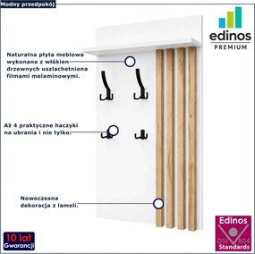 Biały wieszak ścienny z półką i lamelami do przedpokoju N0-C05