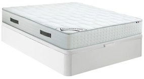 Zestaw 140 x 190 cm stelaż ze skrzynią biały + materac hybrydowy o grub. 25 cm z 7-strefowymi sprężynami kieszeniowymi i pianką z pamięcią kształtu - IONIA marki DREAMEA
