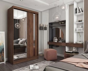 Szafa Przesuwna GRAZIA 120 cm z Lustrem Szafa Dwudrzwiowa z Szufladami Orzech