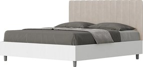 Łóżko bez stelaża 160x200 konstrukcja Frassino biała zagłówek microfibra Piaskowy Kaia
