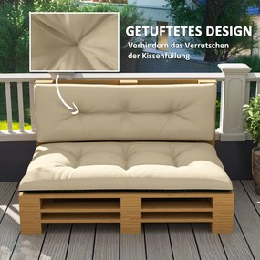Outsunny Zestaw 2 Poduszek Paletowych 120 x 77 x 10 cm Beżowe z Pikowanym Designem i Tylną Opieraczką