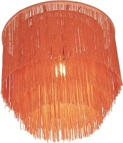 Orientalna lampa sufitowa złota z różowym abażurem z frędzlami - Franxa