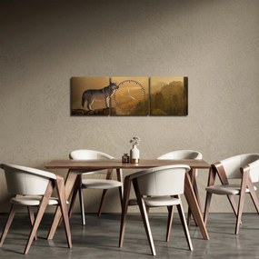 Obraz wilka na skale (z zegarem) (90x30 cm)