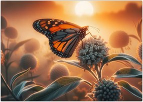 Obraz na szkle – Motyl w zachodzącym słońcu (70x50 cm)