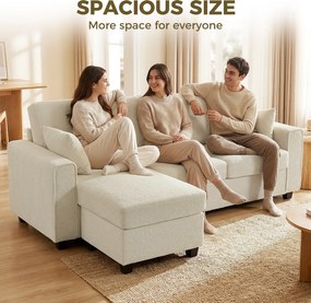 HOMCOM Narożna sofa z odwracalnym szezlongiem, 3-osobowa kanapa z aksamitnym wyglądem, szerokie i głębokie siedzisko, poduszki sprężynowe, beżowa | Aosom PL