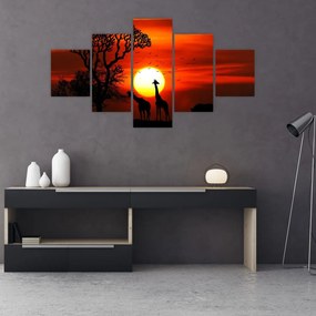 Obraz - Sylwetki zwierząt o zachodzie słońca (125x70 cm)