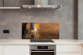 Szklany Panel Skrzypce na Rustykalnym Drewnie