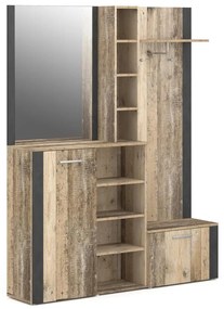 Meblościanka do przedpokoju z lustrem KEVIN, brązowo-czarna