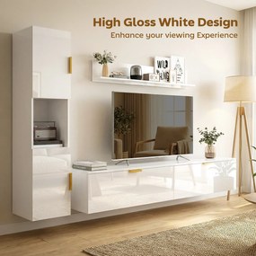 HOMCOM Wiszące RTV z uchylnymi drzwiczkami Centrum rozrywki półka ścienna szafka 180 cm biały wysoki połysk | Aosom PL