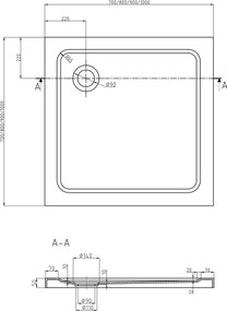 Mexen Flat brodzik kwadratowy slim 80 x 80 cm, biały, syfon czarny - 40108080B