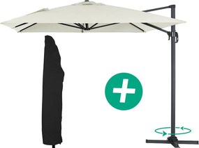 Parasol ogrodowy "Sun 4" z boczną nogą - Aluminium - Prostokątny - 3 x 4 m - Ecru + Pokrowiec ochronny