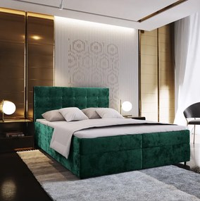 Promocja Łóżko tapicerowane boxspring GLORIEN VELVET 160x200 cm ciemnozielone II gatunek