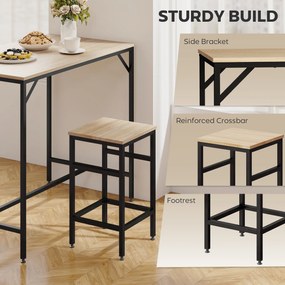 HOMCOM Zestaw stołowy barowy z 4 taboretami 5-elementowy zestaw stołowy stalowy dąb