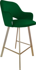 Hoker Milano krzesło barowe tkanina Welur podstawa metalowa : Kolor nogi - Złota profil, Kolor tkaniny - VELVET - MG25, Typ siedziska - Siedzisko stałe