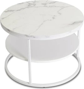 Stolik Kawowy z Półką BEST 70 cm Biały Marmur/Biały Japandi