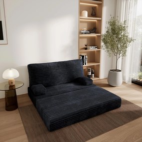 Masseno Sofa piankowa LADIA z funkcją spania, Kanapa z pianki do salonu, Bezmontażowa, Tkanina sztruksowa – Czarny TILIA 100