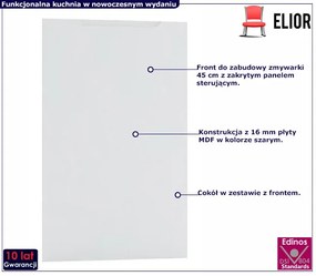 Szary front zmywarki z panelem zakrytym 45 cm R0-K65