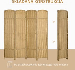 HOMCOM 4-częściowa Przegroda, Składana Przegroda Wzrokowa, Przegroda do Salonu, Sypialni, Biura Domowego, Naturalna