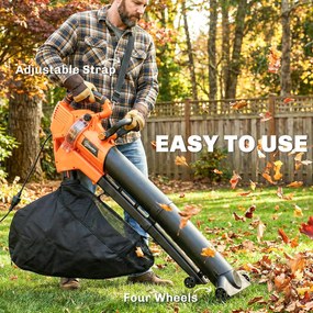 Outsunny Elektryczna dmuchawa i odkurzacz do liści 3000W 3 w 1 z workiem 40L, 4 kołami, regulowanym paskiem na ramię, pomarańczowy | Aosom PL