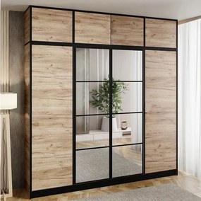 Szafa czterodrzwiowa z lustrem WZÓR 1 COSTA 4D DĄB CRAFT ZŁOTY z nadstawką