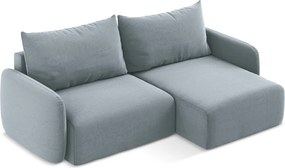 Niebieski aksamitny rozkładany/ze schowkiem narożnik (prawostronny/z szezlongiem) Kalena – Makamii