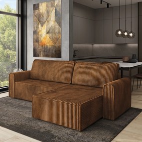 Masseno Narożnik VALTINO z funkcją spania i pojemnikiem na pościel Narozniki L, Rozkładana sofa - Miedziany, TILIA 56